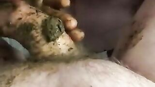 Pleasing cock with her shit and mouth