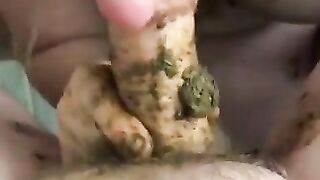 Pleasing cock with her shit and mouth