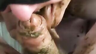 Pleasing cock with her shit and mouth