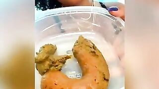 Seductive ebony in lingerie teasing and pooping