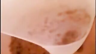 Blonde milf shitting heavy quantity in white panty