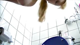 Sexy blonde girl spread ass to poop thick turds