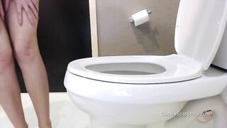 Naked girl poops in the toilet