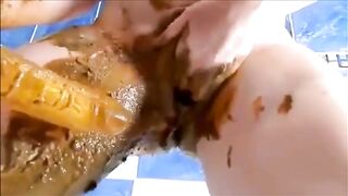 Dirty girl masturbating with lots of shit