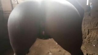 African girl and sexy poop in an abandoned building