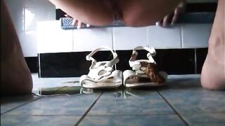 Girl shit and piss in her sandals