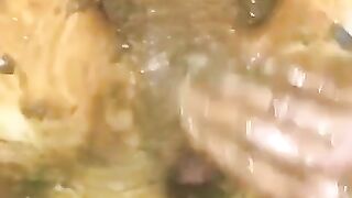 Dirty lady smearing shit on her pussy