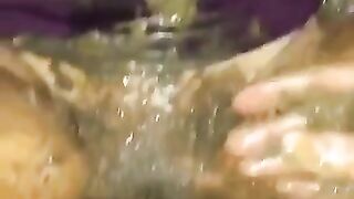 Dirty lady smearing shit on her pussy