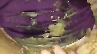 Dirty lady smearing shit on her pussy