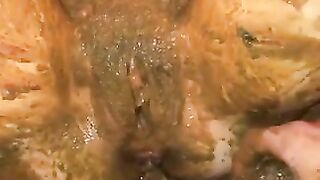 Dirty bitch smearing shit on pussy