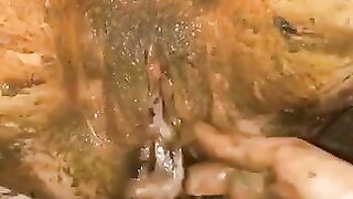 Dirty bitch smearing shit on pussy