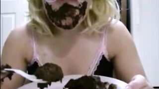 Masked blonde eating her own mess