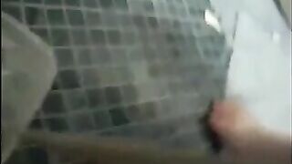 Lusty bbw shitting in a plastic box