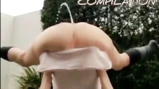 Slut poop and piss in the backyard
