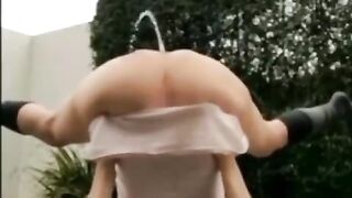 Slut poop and piss in the backyard