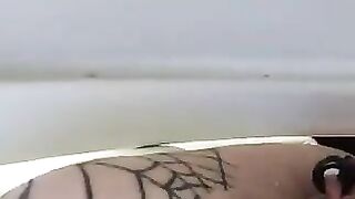 Fetishista with fishnet stockings squatting and shitting in her ass crack