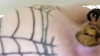 Girl forces finger full of shit into her ass