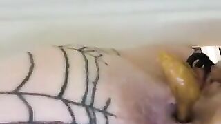 Girl forces finger full of shit into her ass