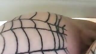 Slut deforms her asshole with extreme fishnet stockings