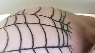 Slut deforms her asshole with extreme fishnet stockings