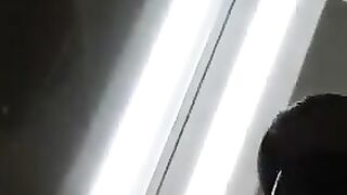 Woman pees on her fishnet stockings