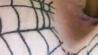 A lady passes a log on a net in her ass