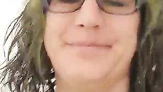 Girl pees into the bathtub.