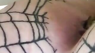 Girl pees into the bathtub.