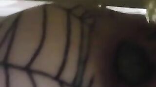 Dirty slut fills her fishnet stockings with piss