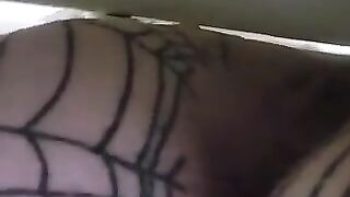 Dirty slut fills her fishnet stockings with piss