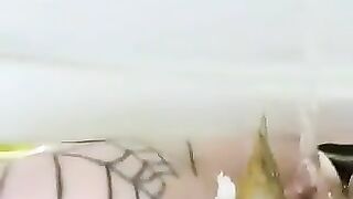 Green haired milf poops