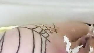 Green haired milf poops