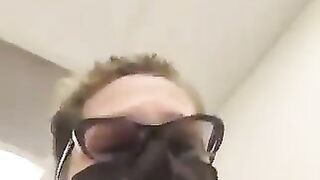 Beautiful mature lady in glasses pooping pov