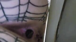 Tattooed mature lady poops heavily