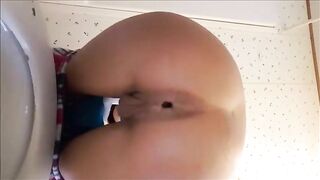 Petite teen shitting a huge turd