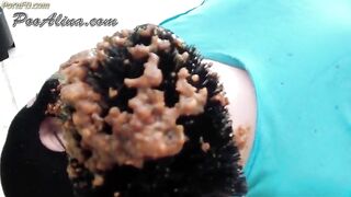 Dirty Asian girl pooping on slave