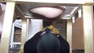 Curvy blonde ass wife pooping on slave