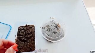 Eating and playing with her sticky shit