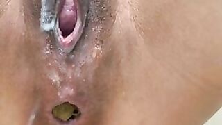 Wet pussy poop closeup