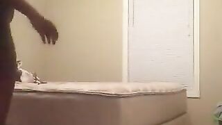 Sexy ebony lady pooping in the bedroom