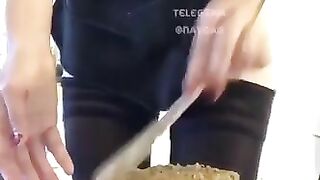 Stunning round ass girl pooping closeup