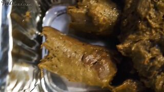 Stunning brunette teen pooping on cake