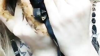 Hungry blonde wife eating shit