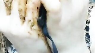 Hungry blonde wife eating shit