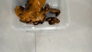 Slim blonde poops thick hard turds