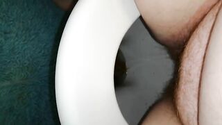 Fat hairy pussy wife poops at home