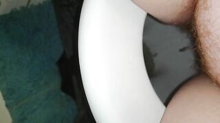 Amateur hairy wife poops at home
