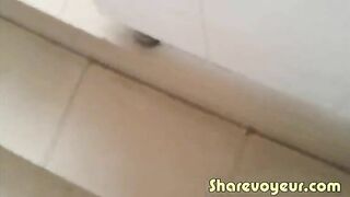 Voyeur gets caught spying on hairy woman shitting