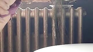 Mature blonde eating shit from the plate