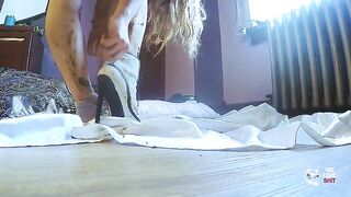 Blonde chick playing with shit